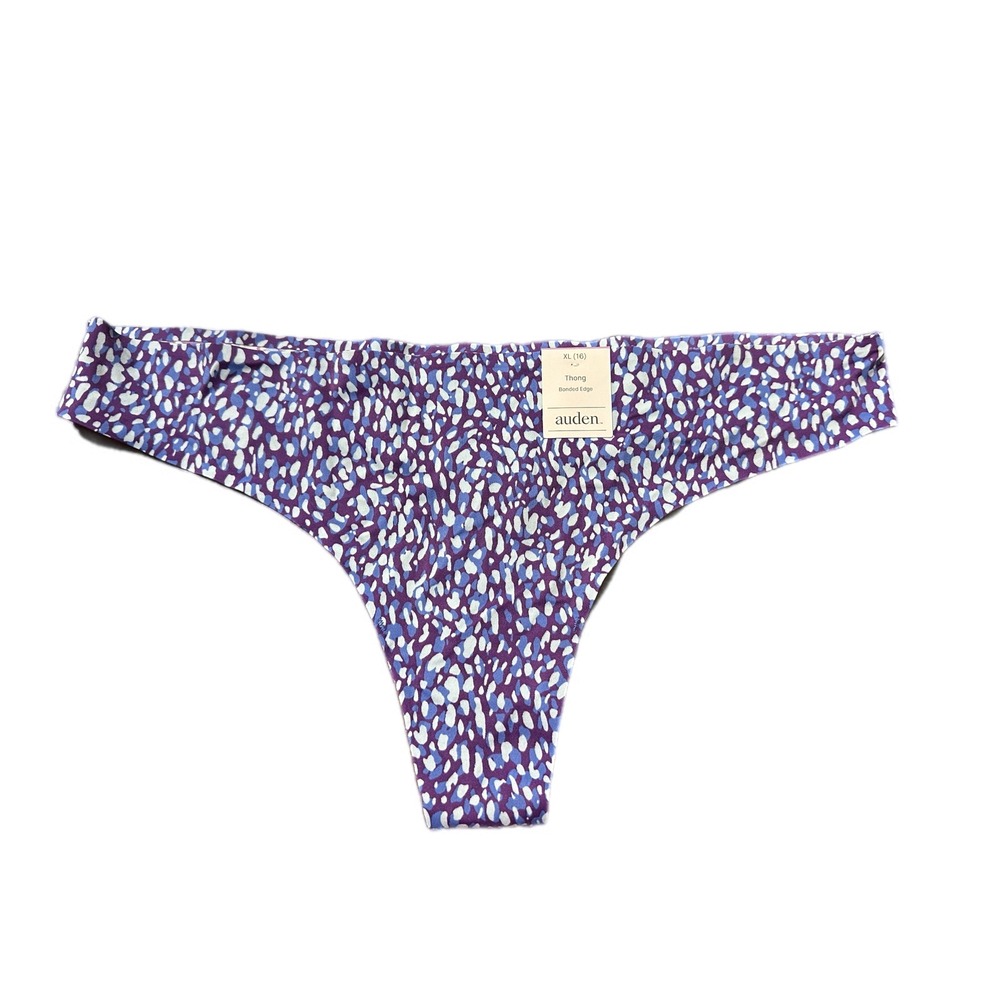 Auden Womens Thong Panty‎ Purple Blue Abstract Print Size XL 16 Bonded Edge